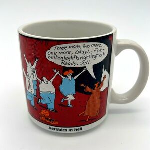 Vintage 1984 The Far Side "Aerobics In Hell" Comic Coffee Mug by OZ Gary Larson